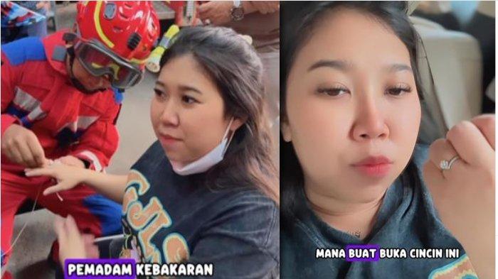 LEPAS CINCIN - Komika Kiky Saputri mendatangi petugas pemadam kebakaran. Ia minta tolong petugas untuk melepas cincin di jari manisnya, Sabtu (22/2/2025).