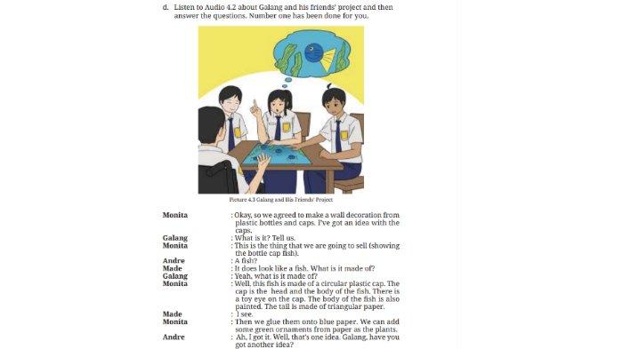 Script audio 4.2 untuk kunci jawaban Bahasa Inggris SMP Kelas 9 Buku English For Nusantara Kurikulum Merdeka Halaman 218 poin d atau Worksheet 4.4 Section 2 Listening, Unit 1. Look at My Creation pada Chapter 4 Upcycling Used Materials.