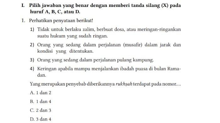 Berikut soal nomor 1 untuk kunci jawaban PAI untuk SMP Kelas 7 Buku Pendidikan Agama Islam dan Budi Pekerti Kurikulum Merdeka Halaman 218 Bagian I Soal Pilihan Ganda Rajin Berlatih.