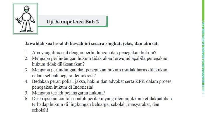Gambar soal untuk kunci jawaban Pendidikan Pancasila dan Kewarganegaraan (PPKN) Kelas XII (12) SMA/MA/SMK/MAK Kurikulum 2013 semester 1 bagian Uji Kompetensi halaman 68 Bab 2 Perlindungan dan Penegakan Hukum di Indonesia.
