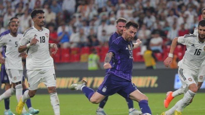 Striker Timnas Argentina Lionel Messi Saat melawan Uni Emirat Arab Jelang Piala Dunia 2022