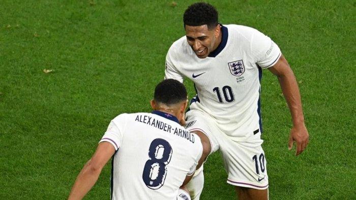 Selebrasi Juede Bellingham usai mencetak gol di laga Serbia vs Inggris di Euro 2024