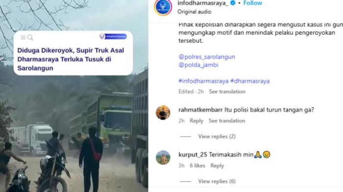 VIRAL - Seorang sopir truk pengangkut batubara dilaporkan menjadi korban aksi pengeroyokan yang disertai penusukan oleh sekelompok orang di wilayah Kabupaten Sarolangun, Jambi, pada Selasa (22/7/2025).