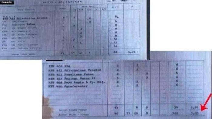 Tangkapan layar daftar nilai Jokowi selama di UGM ditampilkan Bareskrim Polri (TribunJabar,id). Dalam transkrip nilai yang ditampilkan, ada beberapa nilai Jokowi yang disorot publik karena banyak mendapat nilai C, bahkan hingga 13 mata kuliah.