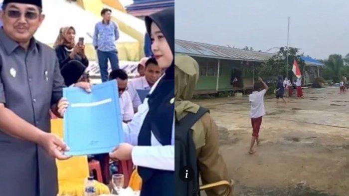 Tangkapan layar video seorang guru mengajar di sekolah tengah hutan.