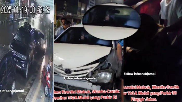 Wanita mabuk tabrak mobil di Kota Jambi, Minggu (19/1/2025)