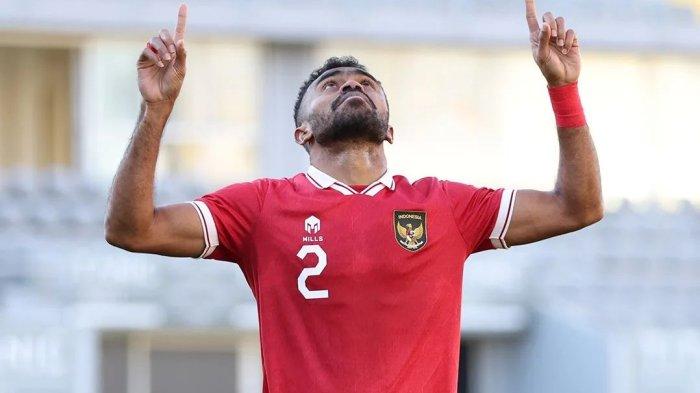 Yakob Sayuri selebrasi usai mencetak gol timnas Indonesia saat melawan Libya
