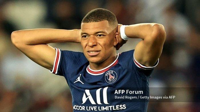 Ekspresi Kylian Mbappe saat laga Ligue 1 Uber Eats antara Paris Saint Germain (PSG) dan Strasbourg di Parc des Princes, 14 Agustus 2021.
