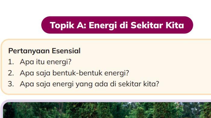 Gambar soal untuk kunci jawaban Ilmu Pengetahuan Alam dan Sosial (IPAS) Kelas 3 SD Kurikulum Merdeka bagian Pertanyaan Esensial BAB 4 Berkenalan dengan Energi halaman 90.