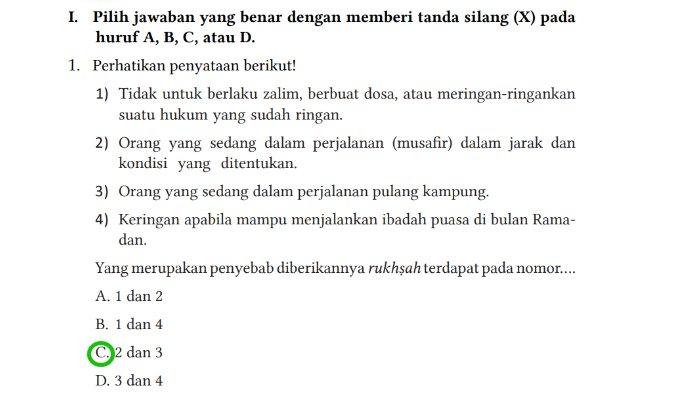 Kunci jawaban PAI untuk SMP Kelas 7 Buku Pendidikan Agama Islam dan Budi Pekerti Kurikulum Merdeka Halaman 218 Bagian I Soal Pilihan Ganda Rajin Berlatih.