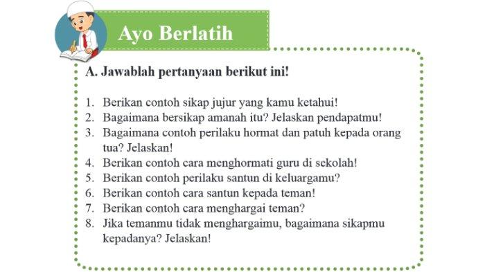 Gambar soal untuk kunci jawaban Pendidikan Agama Islam (PAI) Kelas IV (4) SD/MI Kurikulum 2013 semester 1 Bagian A. Ayo Berlatih Bab 3 Aku Anak Salih halaman 32.