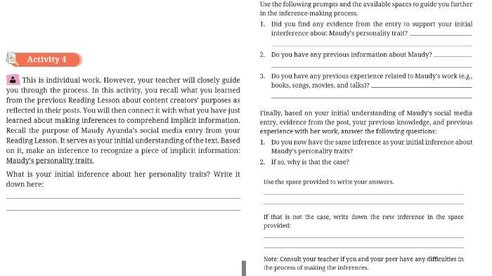 Gambar soal untuk kunci jawaban Bahasa Inggris Kelas XI (11) SMA/MA Kurikulum Merdeka bagian Activity 4 halaman 27-28 Unit 1 Digital Literacies and My Identities.