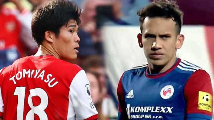 Pemain Arsenal, Takehiro Tomiyasu dan pemain FK Senica, Egy Maulana Vikri
