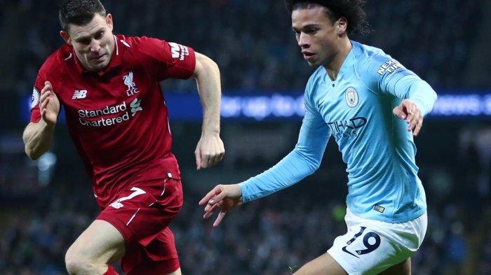 Pemain Liverpool, James Milner saat mengejar pemain Manchetser City Leroy Sane, ManCity patahkan Rekor Liverpool