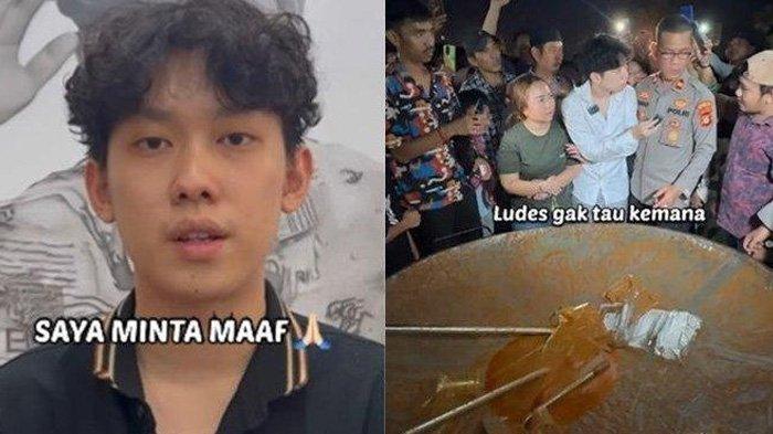 MINTA MAAF - Willie Salim (Kiri) Saat Minta Maaf ke Warga Palembang, Bantah Konten Daging Hilang Settingan. Konten Masak Daging di BKB Palembang (Kanan), Sabtu (22/3/2025)