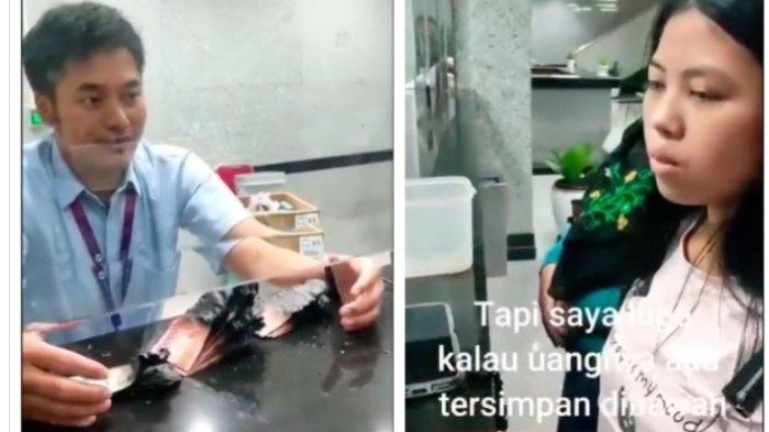 Seorang remaja putri mendatangi BI untuk menukar uang yang terbakar