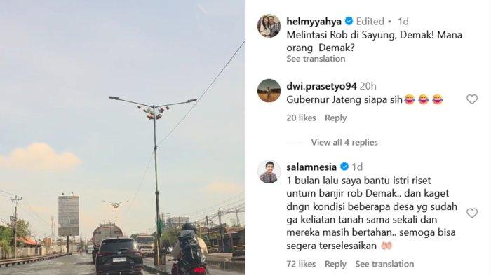 BANJIR ROB SAYUNG DEMAK - Presenter Helmy Yahya melintasi banjir rob di Kecamatan Sayung, Kabupaten Demak yang diunggah di Instagram pribadinya, Minggu (15/6/2025). (dok. istimewa)