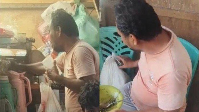MAKSA MINTA MAKAN - Lutfi Haryono, pengemis dikenal kaya raya di Gorontalo memaksa minta makanan pelanggan di warung. Pemilik warung kesal dengan ulah Lutfi, Kamis (3/7/2025).