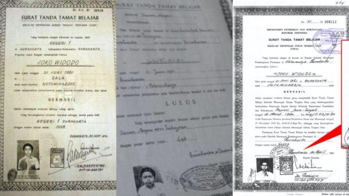 IJAZAH JOKOWI ASLI - Kolase ijazah asli Presiden Jokowi dari SDN 111 Tirtoyoso, SMPN 1 Surakarta, SMAN 6 Surakarta (SMPP).