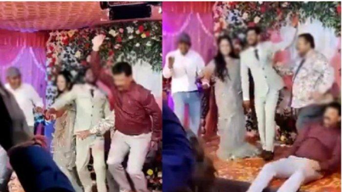 Tangkapan layar video viral paman ambruk di resepsi keponakan.