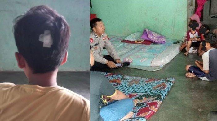 Anggota Polsek Sragi saat mendatangi rumah korban bocah SD yang kepala pecah.