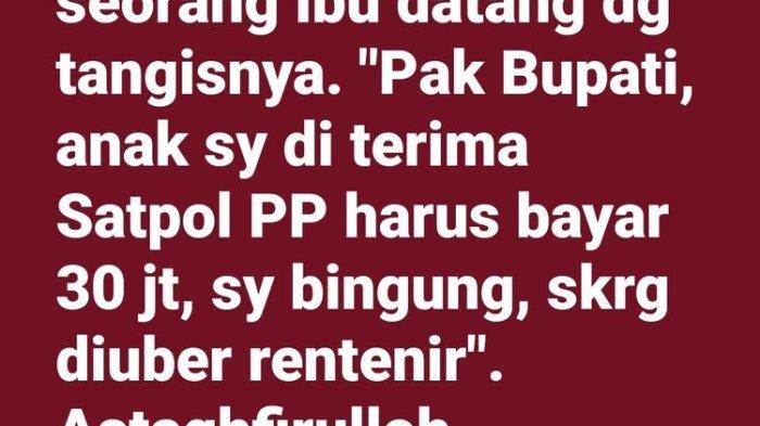Bupati Kebumen Arif Sugiyanto mengungkap adanya dugaan pungutan liar (Pungli) di instansi Satpol PP Kabupaten Kebumen.