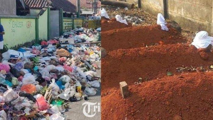 Makam palsu dibuat di pinggir jalan sebagai pengingat warga desa yang masih membuang sampah sembarangan.
