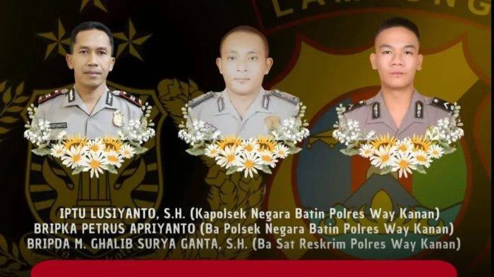 Daftar 3 Nama Polisi Way Kanan Tewas Ditembak Saat Gerebek Judi Sabung Ayam di Lampung