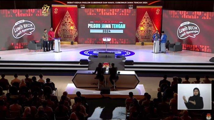 Debat kedua diikuti pasangan calon gubernur dan wakil gubernur nomor urut 1 Andika Perkasa-Hendrar Prihadi dan nomor urut 2 Ahmad Luthfi-Taj Yasin.