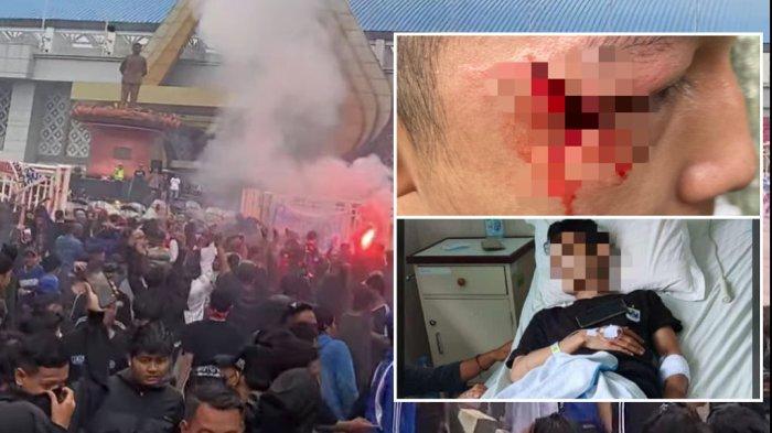 Para suporter PSIS Semarang melakukan demonstrasi yang dibalas tindakan represif aparat kepolisian, di kawasan Stadion Jatidiri Semarang, Minggu (22/12/2024) sore.