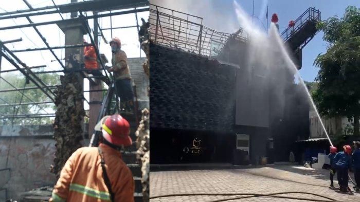 PADAMKAN API - Detik-detik petugas memadamkan api saat kebakaran melanda Over_O Bar and Kitchen, Jalan Diponegoro, Genuk, Ungaran Barat, Kabupaten Semarang pada Rabu (30/10/2024) siang.