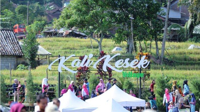 Pengunjung memadati area wisata Kalikesek di Desa Sriwulan, Kecamatan Limbangan, Kabupaten Kendal saat pelaksanaan festival desa wisata, Minggu (30/6/2024).
