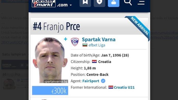 ***Tangkapan layar biodata Franjo Prce di situs transfermrkt - ist