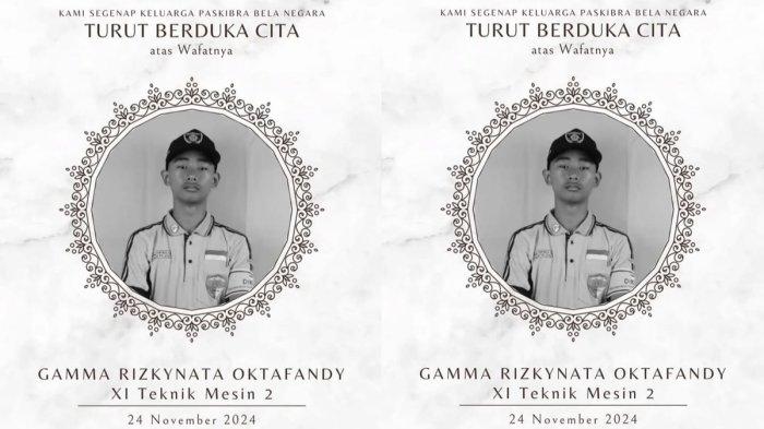 Sosok Gamma Rizkynata Oktafandy, pelajar SMKN 4 Semarang yang tewas diduga karena tembakan oknum polisi mendapat ucapan duka dari teman-teman paskibra korban.