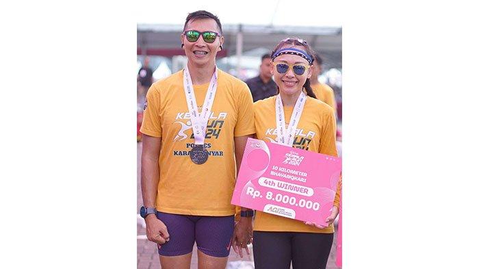 Kapolres Karanganyar, AKBP Jerrold Hendra Yosef Kumontoy dan Ketua Bhayangkari Cabang Karanganyar, Riselly Jerrold ambil bagian dalam Kemala Run 2024.