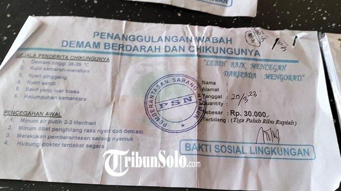 Penampakan lembaran bukti pembayaran tarikan program PSN DKK Sragen.