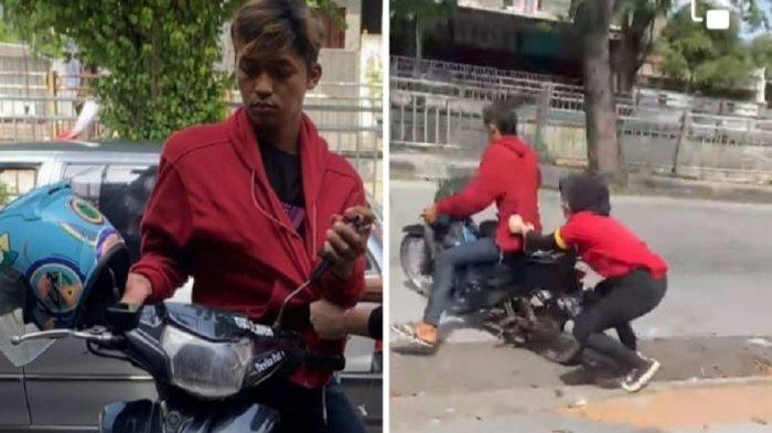 Aksi nekat kasir minimarket menahan pencuri di Alfamart Jalan Tlogosari Raya, persisnya antara jembatan 4 dan 5, Kelurahan Muktiharjo Kidul, Kecamatan Pedurungan, Kota Semarang, Sabtu (13/4/2024).