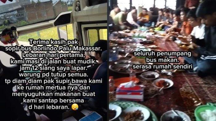 Penumpang bus Borlindo Palu-Makassar rayakan Lebaran dengan makan di rumah mertua sopir bus. [TikTok/@octavpietherdjumapny].(TikTok/@octavpietherdjumapny)