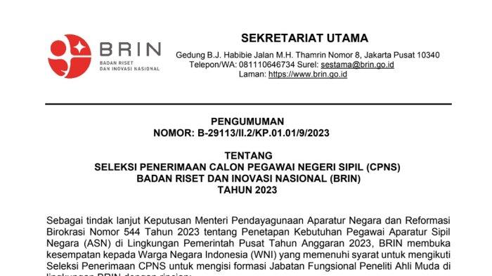 Berita CPNS BRIN 2023 Terbaru Hari Ini - Tribunjateng.com