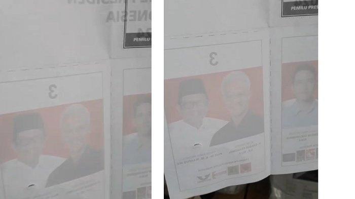 Lubang di surat suara yang diduga dari kuku manusia.