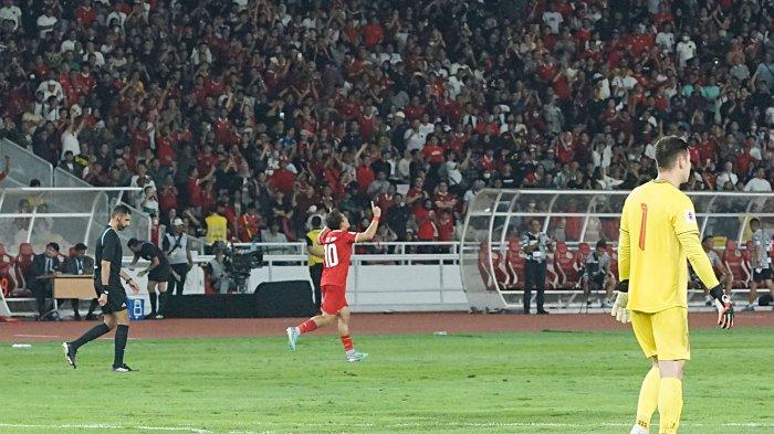 Egy Maulana melakukan selebrasi usai mencetak gol ke gawang Vietnam, Kamis (21/3/2024)