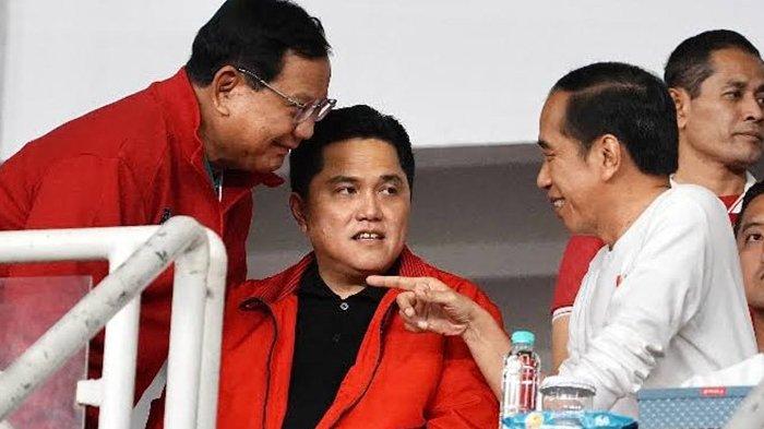 Menteri BUMN Erick Thohir saat bersama Presiden Jokowi dan Capres Prabowo Subianto