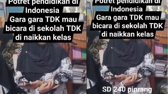 Kolase foto wali murid protes pada pihak sekolah gegara anaknya tidak naik kelas karena punya karakter pendiam.