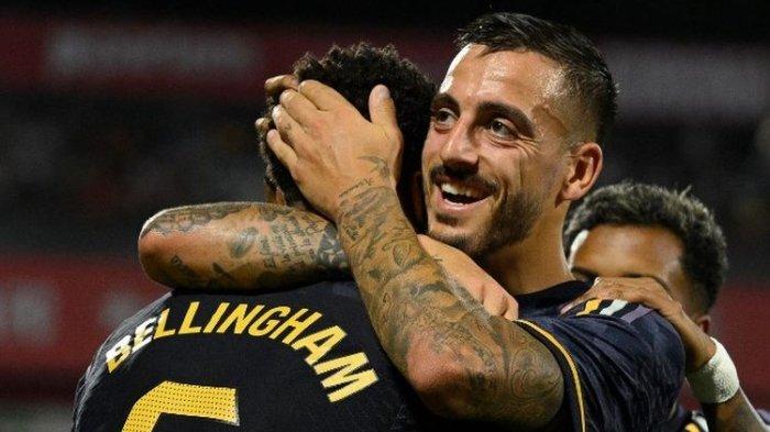 DOKUMENTASI - Penyerang Real Madrid, Joselu, merayakan gol ke gawang Girona. Hasil laga Liga Spanyol Girona vs Madrid berakhir dengan skor 3-0 bagi kemenangan Los Blancos pada Sabtu (30/9/2023) malam.