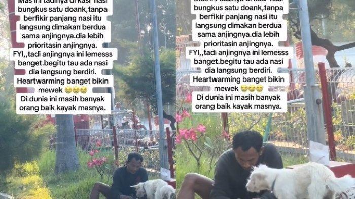 Potret viral pria makan bareng anjing (Instagram)
