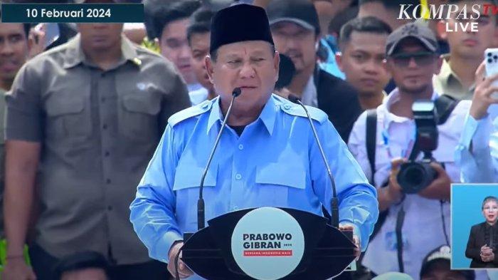 Prabowo Subianto saat berpidato dalam kampanye akbar terakhir pemilihan presiden (Pilpres) 2024 di Stadion Utama Gelora Bung Karno (SU GBK), Senayan, Jakarta Pusat.