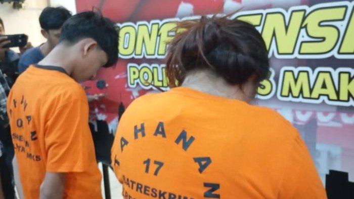 Sejoli di Makassar yang ditangkap polisi usai melakukan aksi pembunuhan berencana terhadap wanita lanjut usia di Jalan Toddopuli 18, Kecamatan Manggala, Kota Makassar, Sulsel.