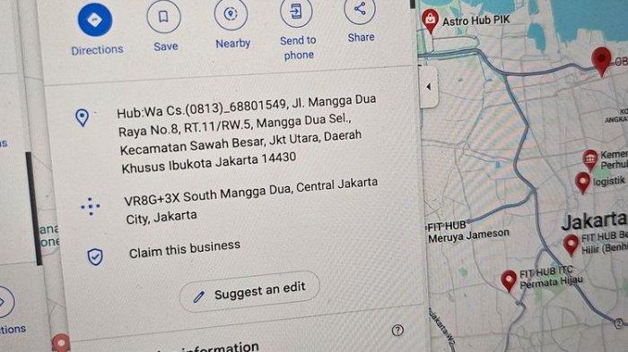 Salah satu contoh penipuan alamat dan nama jalan di Google Maps yang mencantumkan informasi nomor telepon palsu.