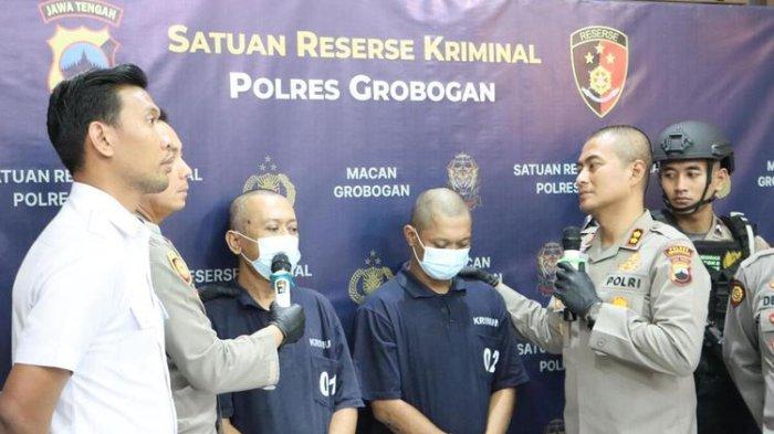 Suasana jumpa pers kasus pembunuhan wanita terapis pijat di Mapolres Grobogan, Sabtu (29/6/2024).