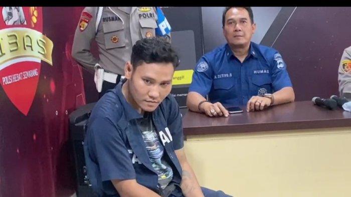 Tampang maling motor berdaster yang beraksi di depan Hotel Sonic Airport-Semarang, Jalan WR Supratman, Kalibanteng Kidul, Semarang Barat, Kota Semarang saat berada di Polrestabes Semarang, Senin (13/5/2024).